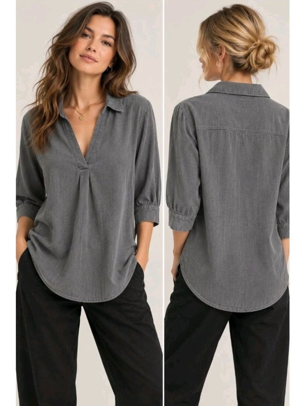Zara Woman Premium Denim Collection Pullover Lyocell Top School Work M Charcoal